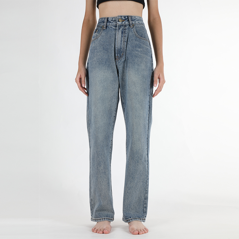 黑色宽松高腰直筒牛仔裤阔腿裤