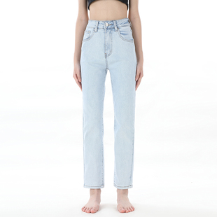 gpod BEFR美式浅蓝宽松bf风烟管显瘦高腰小直筒牛仔裤女2025新款2