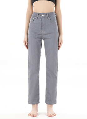 gpod BEFR薄款宽松水洗灰色法式显瘦高腰小直筒牛仔裤女2025新款2