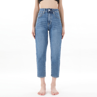 新款 女阔腿裤 IUPL宽松水洗萝卜小个子高腰锥形小直筒牛仔裤 gpod