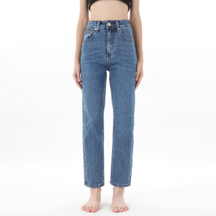 女2025新款 gpod BEFR锥形宽松水洗复古阔腿高腰深色小直筒牛仔裤