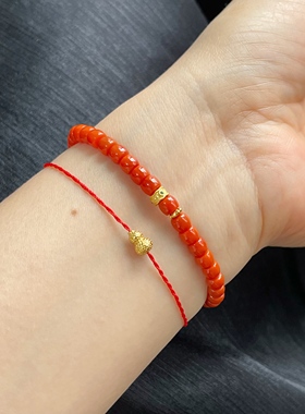 原创设计精品亮柿子红卡4直切南红单圈手串