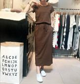 天天特价 夏季 文艺抽绳显瘦大码 短袖 纯棉连衣裙休闲显瘦长裙女