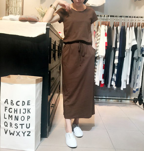 短袖 文艺抽绳显瘦大码 夏季 纯棉连衣裙休闲显瘦长裙女 天天特价