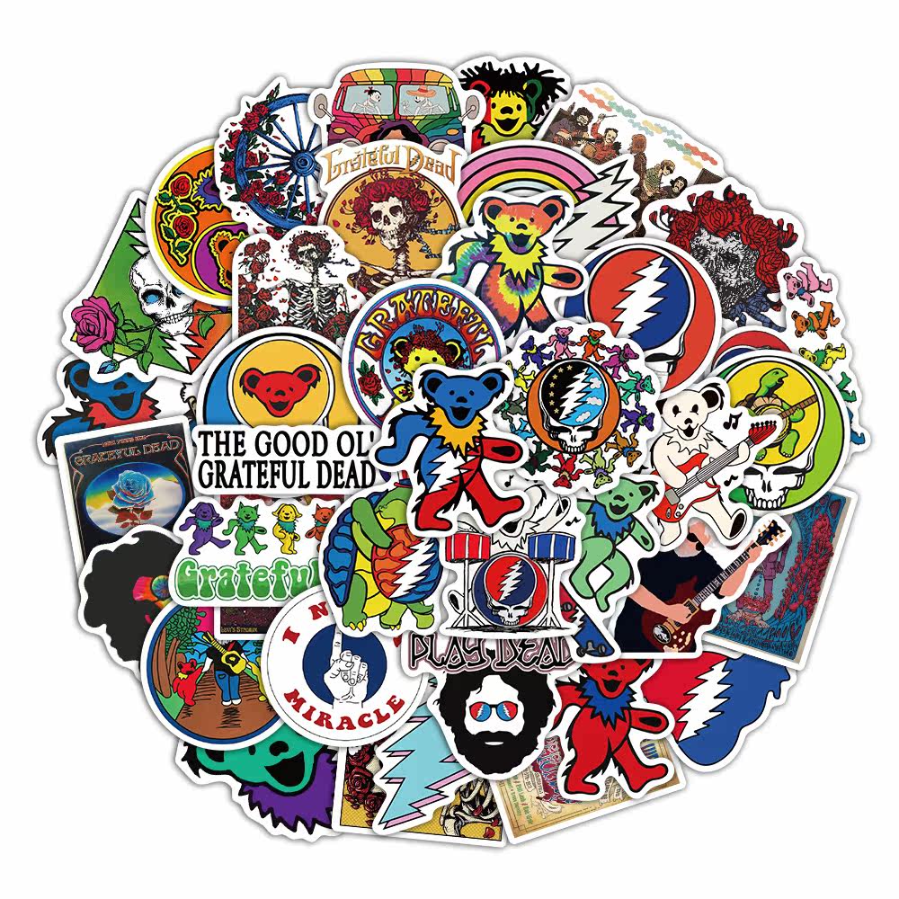 50张gratefuldead感恩而死乐队贴纸跳舞小熊行李箱手机壳卡通贴花