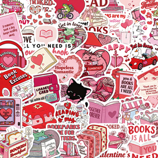 100张贴纸情人节bookish粉色ins个性 饰手账手机diy贴画防水 装