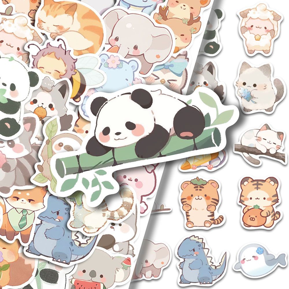 50张Q版卡通动物可爱贴纸创意表情包手账行李箱笔记本防水装饰贴