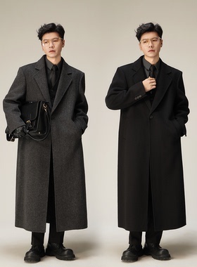 【PEICHUAN】秋冬新品男士过膝长款垫肩双面毛呢大衣羊毛呢子外套