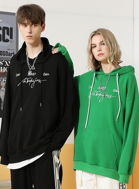 xxgogo春秋季纯棉卫衣字母印花袋鼠兜国潮宽松情侣帽衫男女同款