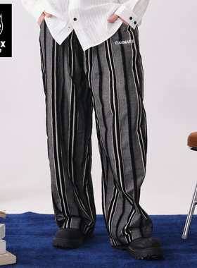 GENANX闪电潮牌2026春季新款灰色长裤独特穿搭质感宽松条纹休闲裤