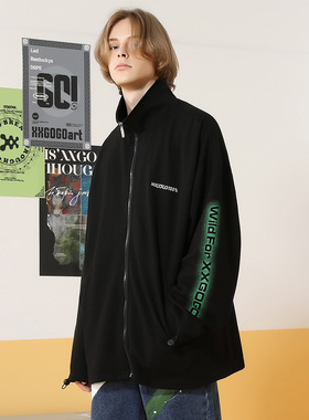 XXGOGO春秋赛博朋克风骰子字母发泡印花立领宽松夹克男女同款外套