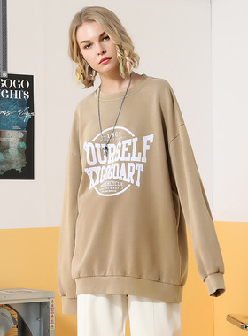 XXGOGO春美式复古双色国潮长袖纯棉春季宽松纯色情侣卫衣男女同款