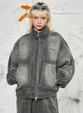 GENANX闪电潮牌秋冬新款水洗做旧黑灰色宽松情侣休闲夹克外套男