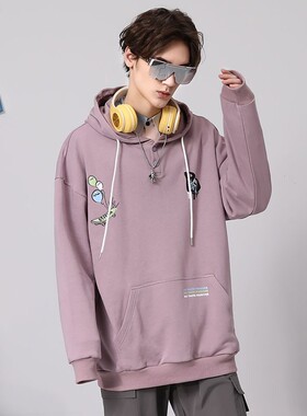 bt潮牌春秋季大齿怪字母卡通印花袋鼠兜连帽卫衣男女同款芋紫色