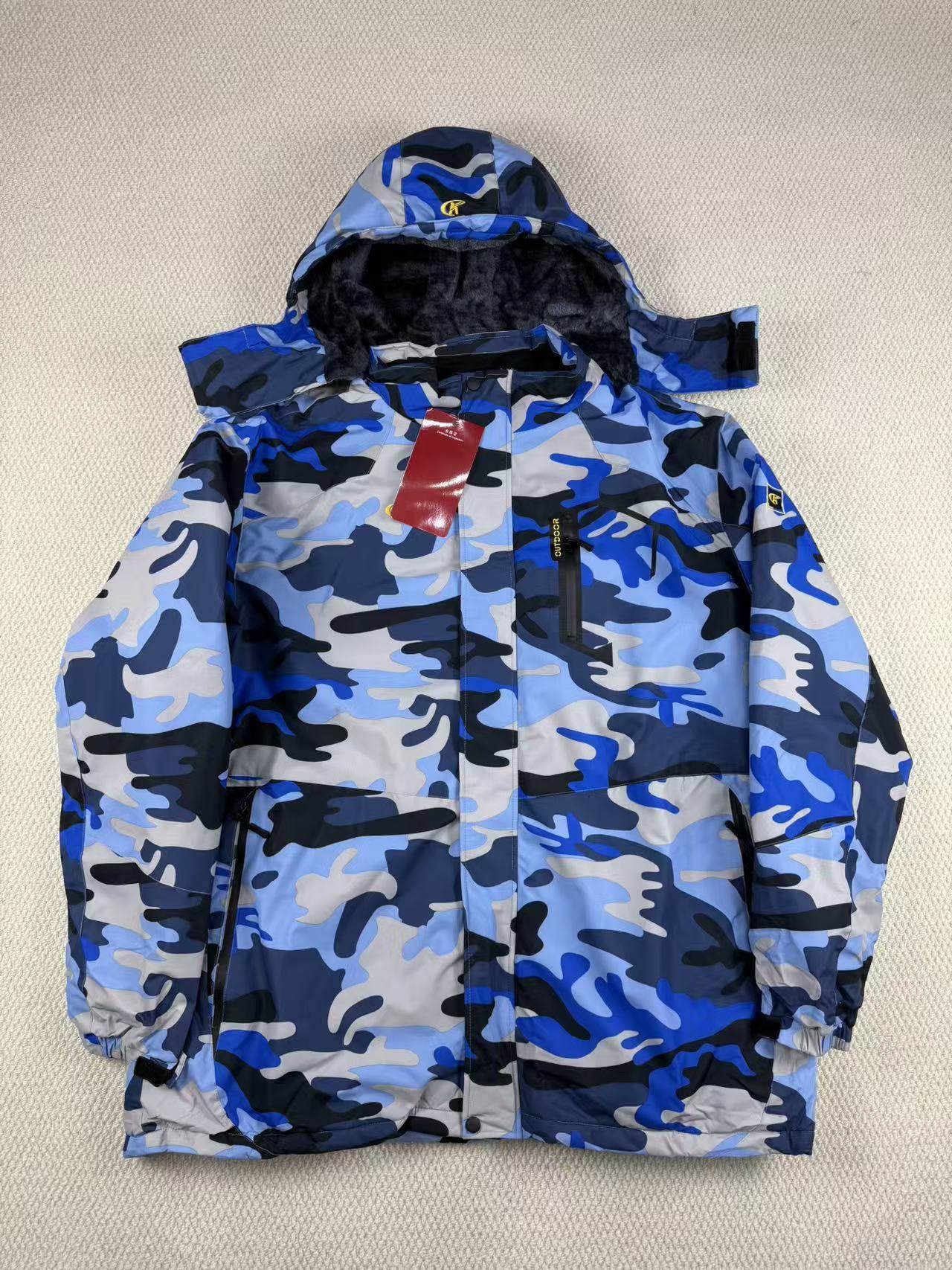 外贸男女冬季加绒保暖大码迷彩滑雪服户外运动防风防水冲锋衣棉衣