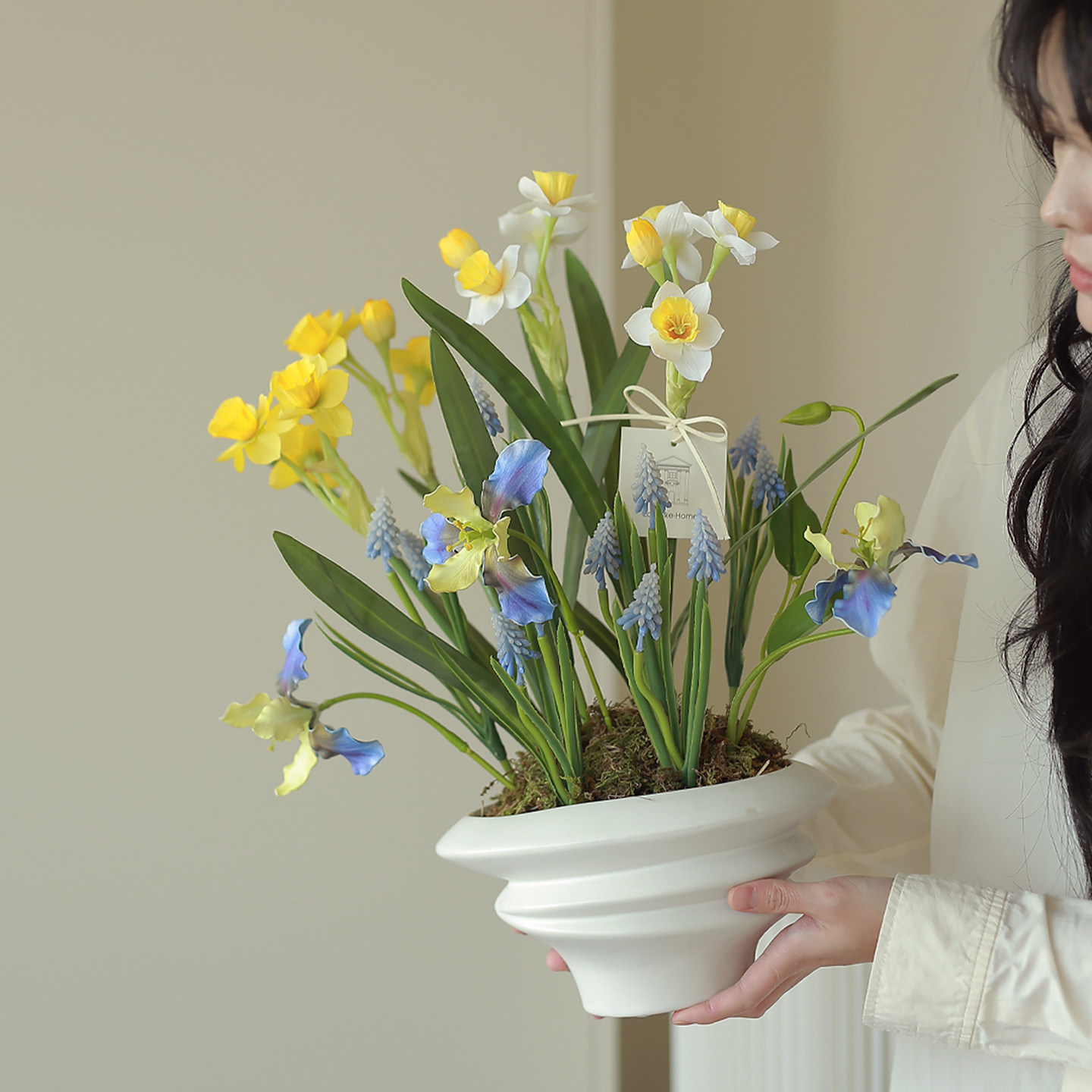 ladylike春季仿真花高级感逼真手感风信子蝴蝶兰花瓶摆件客厅插花
