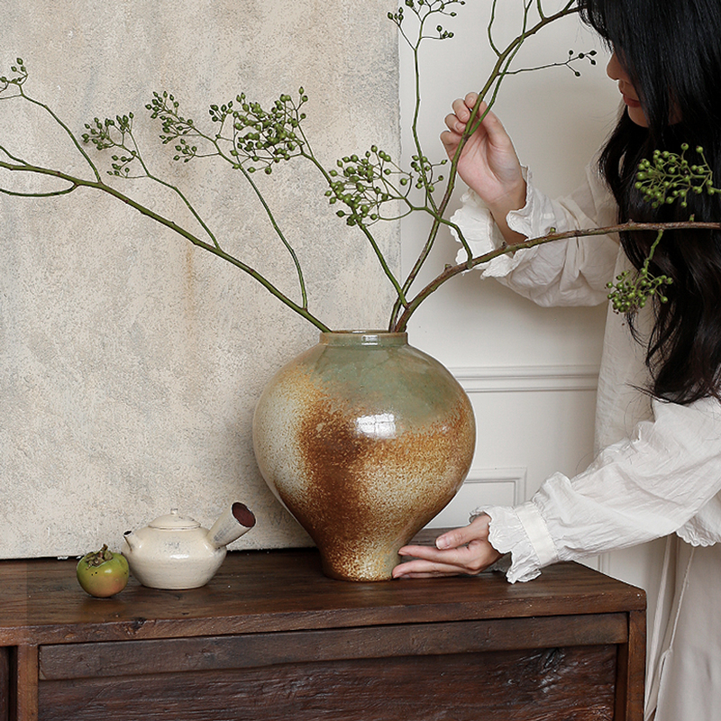 ladylike 景德镇复古陶瓷花瓶 客厅玄关插花粗陶花器民宿陶罐摆件