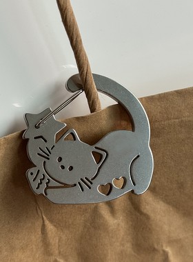 小猫吃鱼挂件钥匙扣书包小挂件登山扣不锈钢纪念品