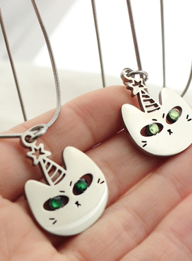 绿色眼睛小猫吊坠情侣链