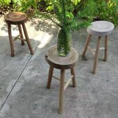 实木三脚高凳置物架民宿装 饰侘寂风客厅复古边几阳台小花架香樟木