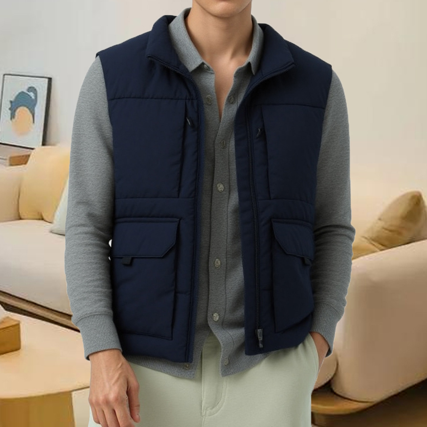 秋冬男士绒马甲加绒加厚工装马夹多口袋立领背心男户外潮流坎肩,男装,常规马甲,淘宝优惠券,粉丝福利购,淘宝优惠卷