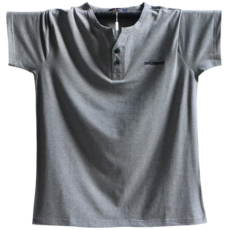 男士短袖t恤v领纯棉 双层领宽松半袖上衣打底衫 体恤夏季男装衣服