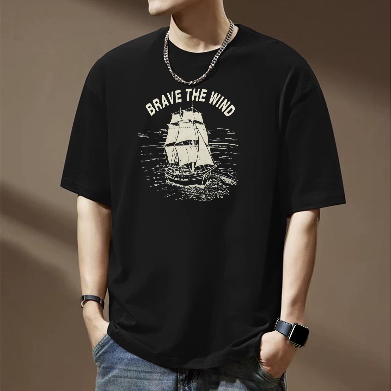 2026夏季港风潮流特大码男士短袖t恤加肥加大圆领字母印花纯棉