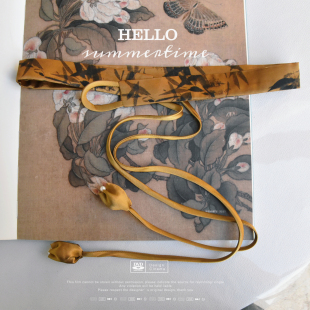 醋酸缎黑金竹叶中国风复古手工郁金香细腰封腰带可调节连衣裙配饰