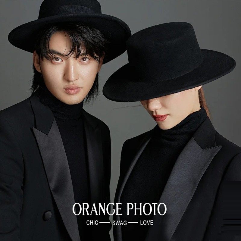 黑色礼帽拍照道具婚纱摄影黑色主题室内韩式复古拍摄装饰黑礼帽子