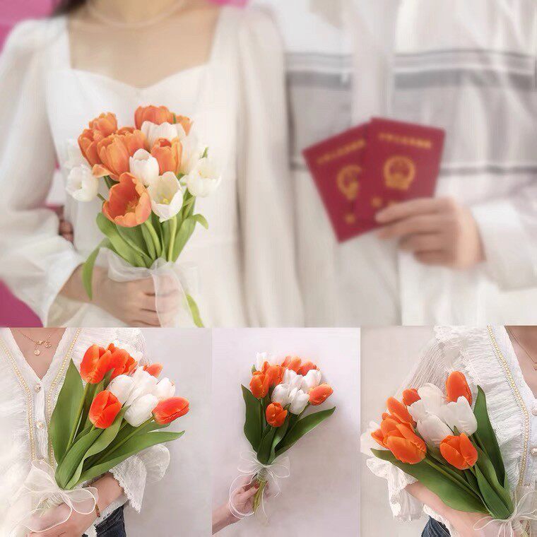 新款韩式仿真订婚领证新娘手捧花婚礼婚纱照拍照道具郁金香花束