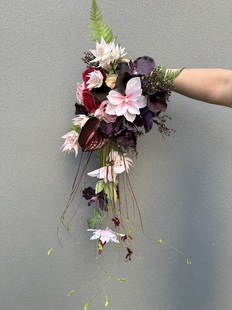 紫色花束瀑布婚礼手捧花中式兰仿真花小众new摄影道具hot闺蜜礼物