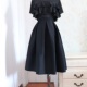 春秋女复古百褶高腰蓬蓬中长半身裙A字过膝大摆伞裙黑色四季 可穿