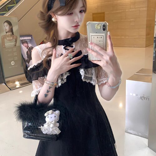 清楚系少女系黑色蕾丝连衣裙