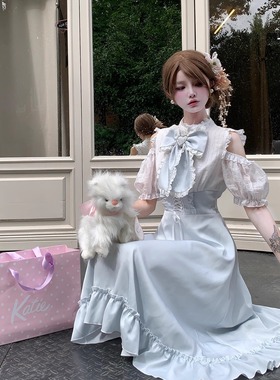 森女系原创想去海边 云云之泪 清楚系水蓝色色温柔lo裙连衣裙