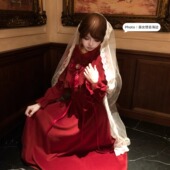 森女系原创想去海边 做你妻子 清楚系红色连衣裙蕾系长裙