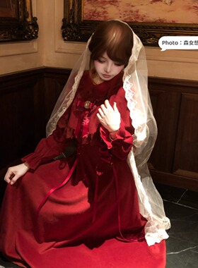 森女系原创想去海边 做你妻子 清楚系红色连衣裙蕾系长裙