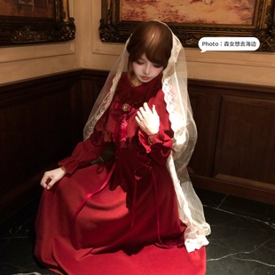 森女系原创想去海边 清楚系红色连衣裙蕾系长裙 做你妻子