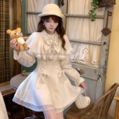 森女系原创想去海边 姗姗漫步 温柔毛呢小斗篷连衣裙外套