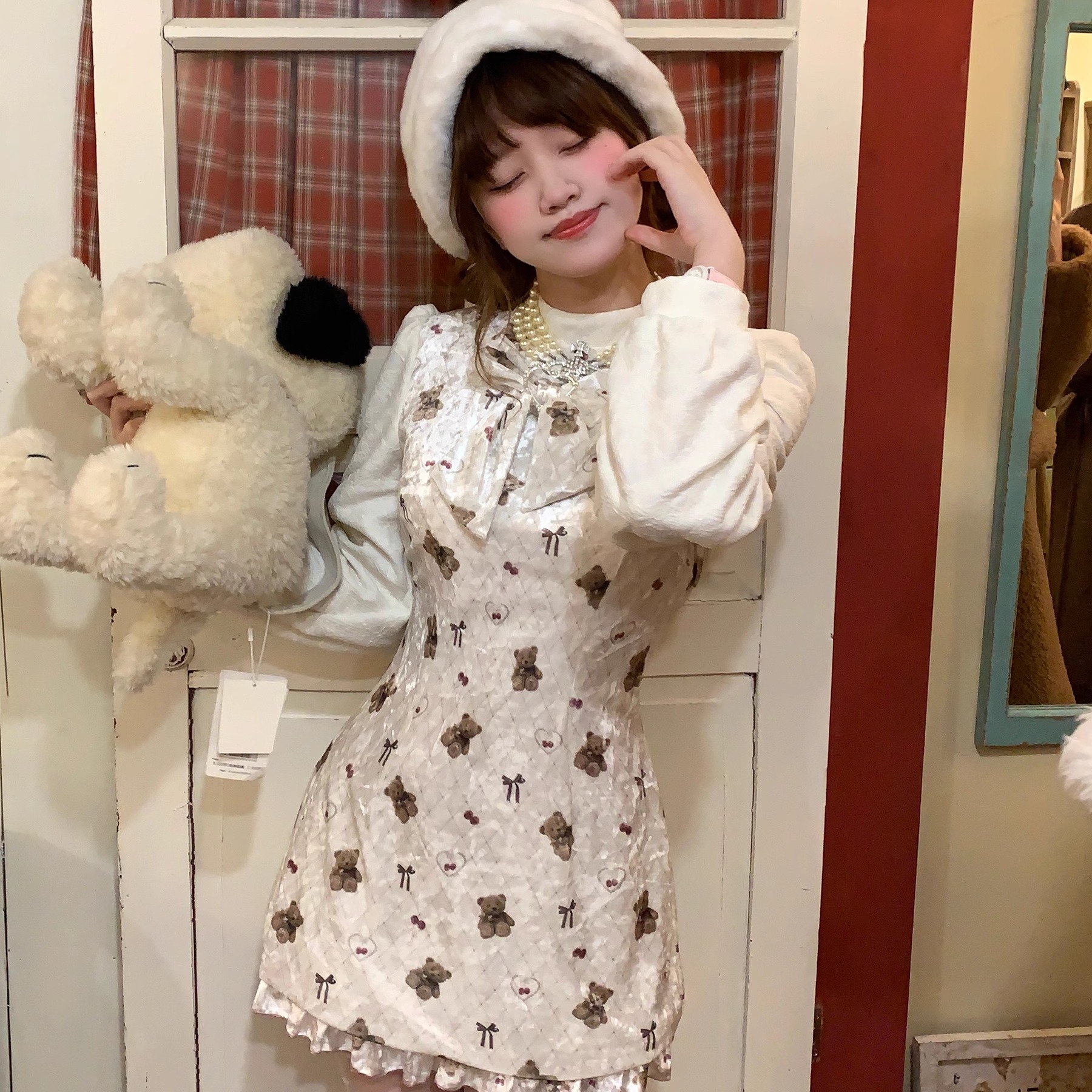 可爱小熊印花旗袍连衣裙