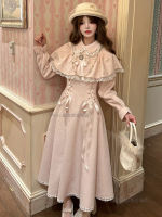 The original work of the forest girl style: I want to go to the seaside. The misty pink sea in autumn and winter is clear. I wear a woolen coat and a thick dress thumbnail 2