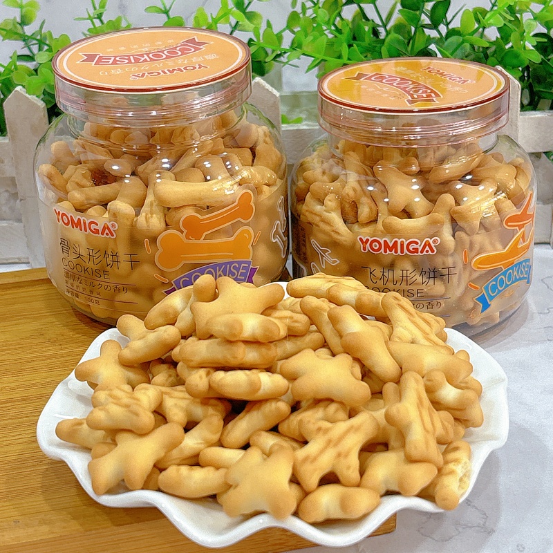 YOMIGA骨头型饼干100克*2瓶飞机型饼干牛奶味休闲食品零食