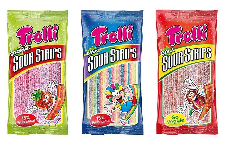 德国口力trolli口力 彩虹红色果丹皮宽条草莓味软糖 85g 现货包邮