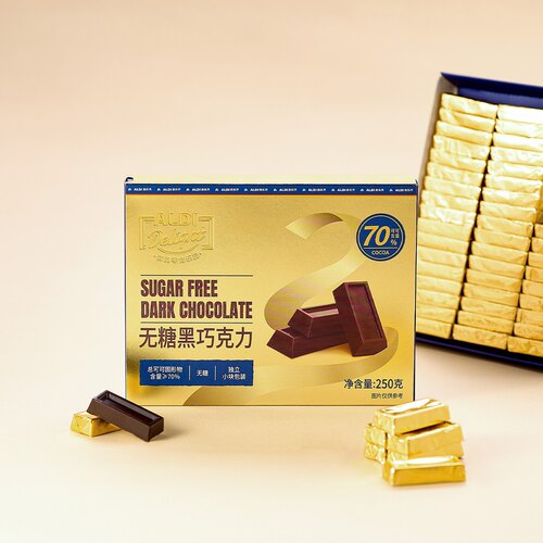 奥乐齐代购aldi 70%可可 无糖黑巧克力 礼盒装250g
