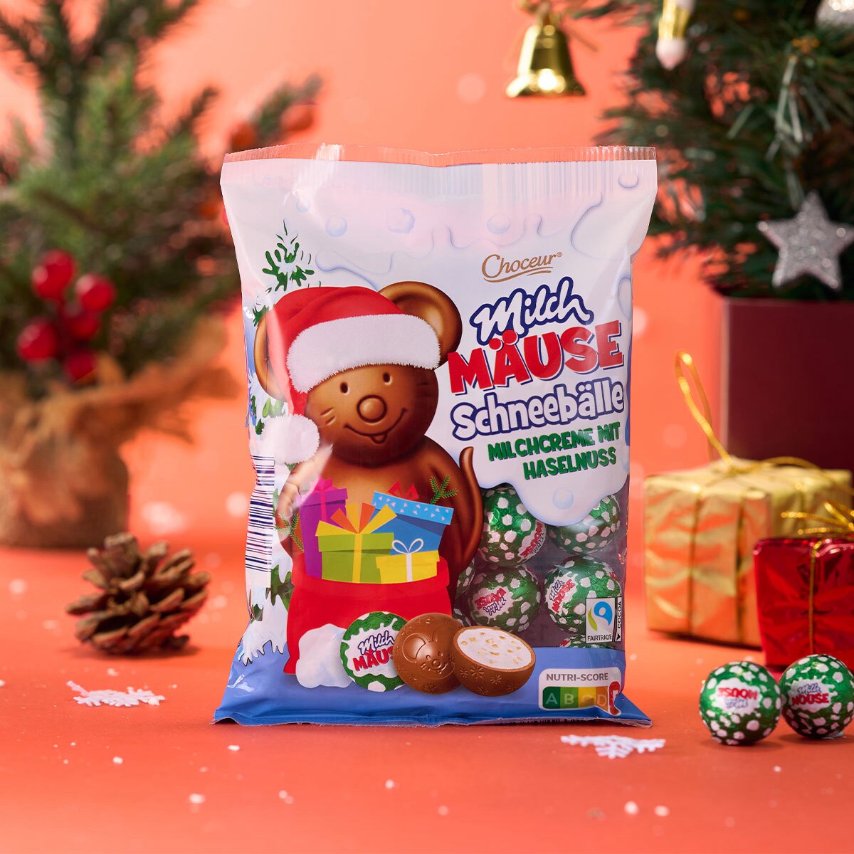 德国choceur 小老鼠圣诞榛子脆糖奶油巧克力 130g 内含19颗
