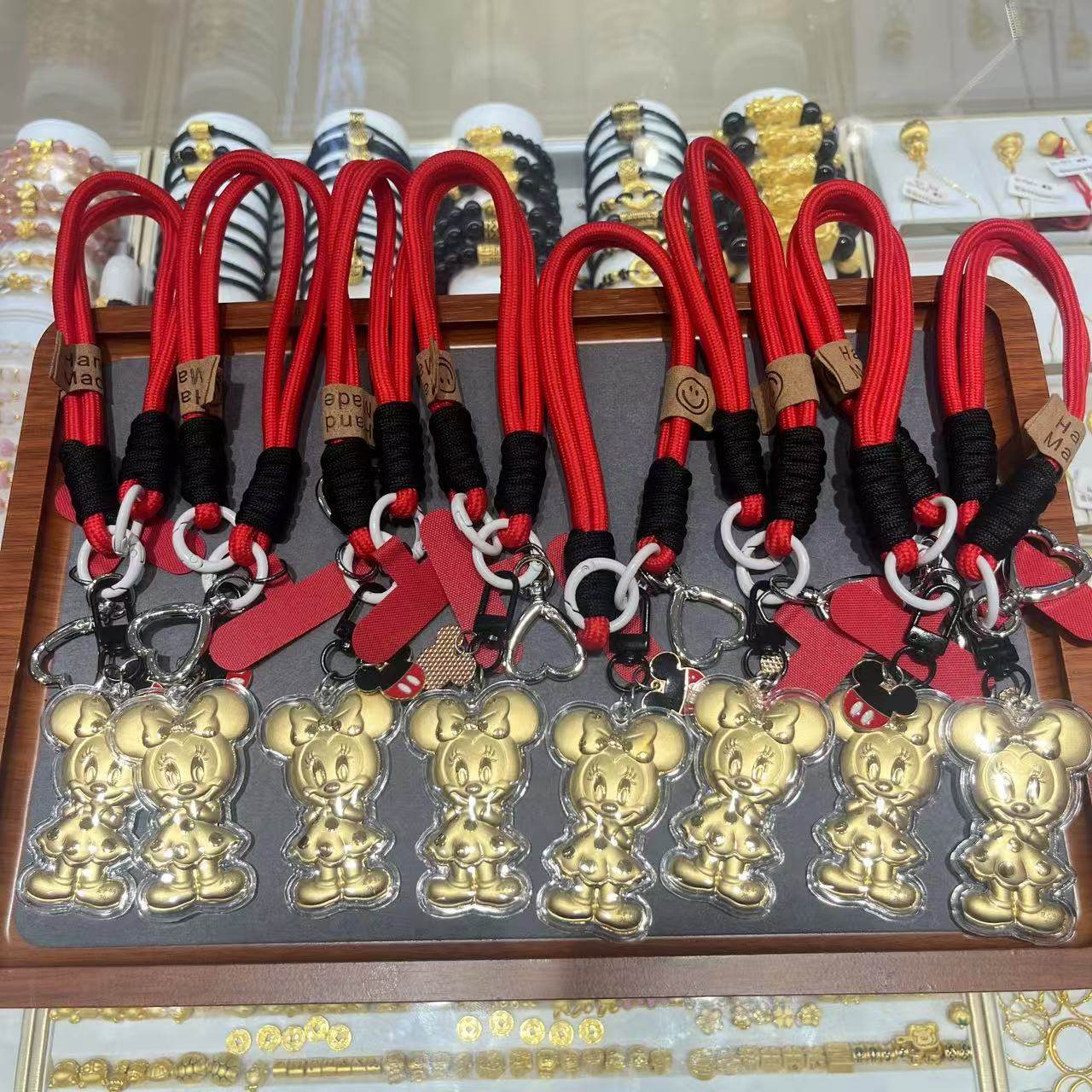 足金999 挂件 米奇 米妮Minnie Mouse 大G 钥匙扣 挂绳汽车挂件绳
