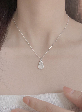 S925银新中式复古蝴蝶结白玉葫芦项链女轻奢送闺蜜女友生日礼物款