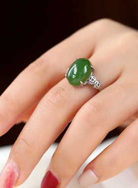 新中式蛋面钱币戒指女复古宫廷S925银指环镀金大气国潮饰品可调节