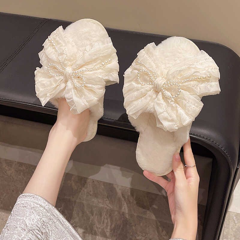 仙女风包头蝴蝶结毛绒绒拖鞋女秋冬季居家可爱软底舒适防滑毛毛拖