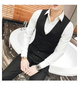 TZ01-P90 男士修身纯色工装服正装黑色马甲西裤两件套装大码图片