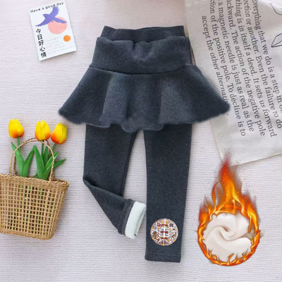 女童打底裤秋冬2025新款儿童冬季裤子小童外穿加绒加厚假两件裤裙